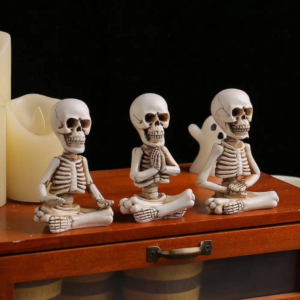 Sitting Skeleton Desk Ornament Home Decor Small Skull Halloween Ornaments Gift Resin Sculpture Crafts