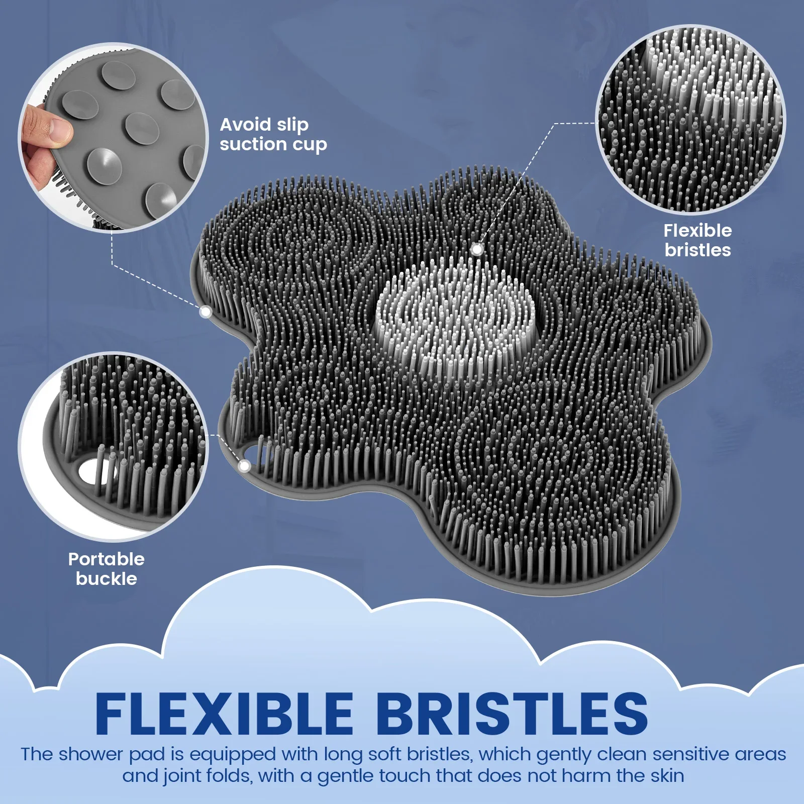 Silicone Foot Scrubber Exfoliating Shower Massage Scraper  Non-slip Wash Foot Pad Massage Shower Mat with Sucker Bathing Tool - view 6