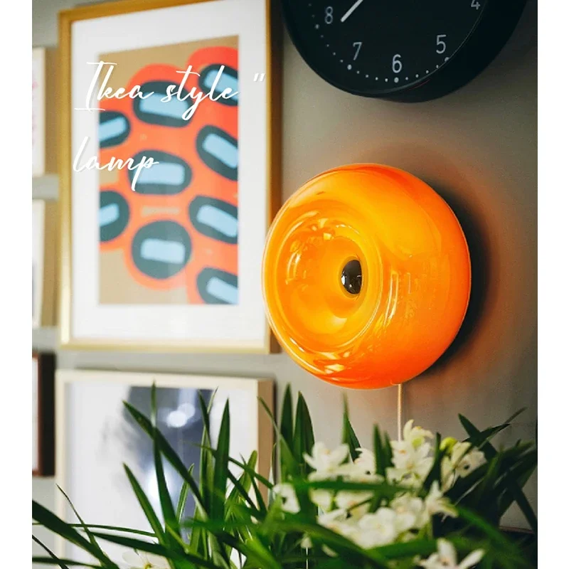 

Nordic retro French donut wall lamp personalized art Bauhaus orange glass wall lamp bedroom decoration bedside touch light