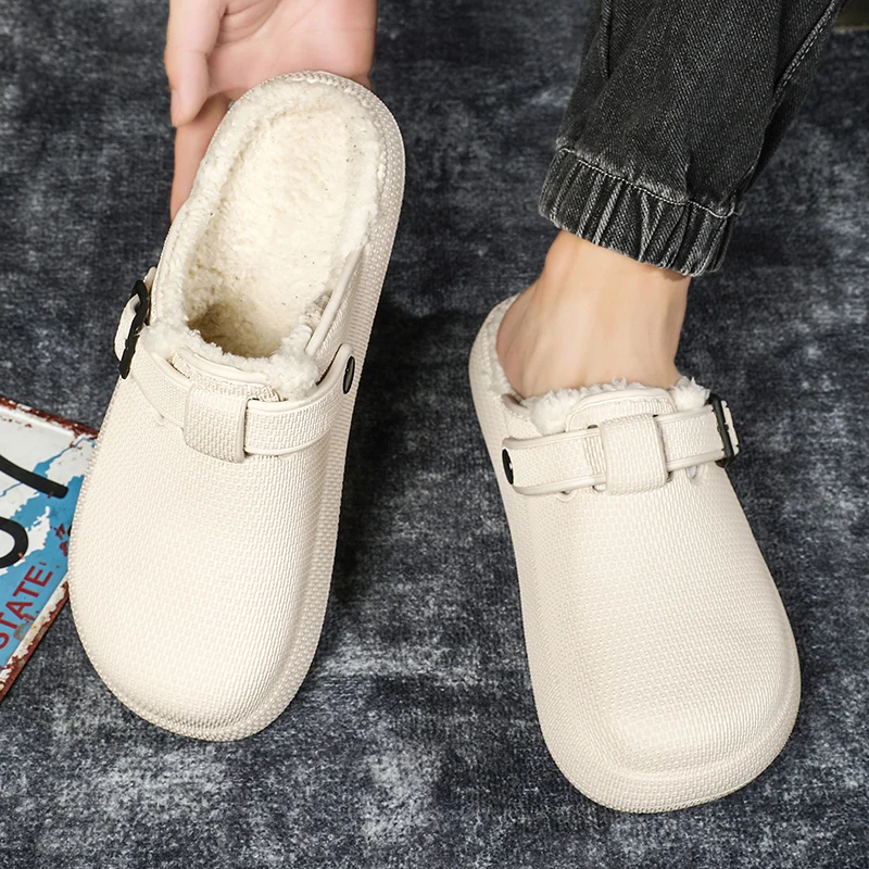 Winter Slippers for Men Half Shoes Anti-Skid Kitchen Shoes Lightweight Eva Slides Comfortable Male Sandals Chaussures Homme Luxe