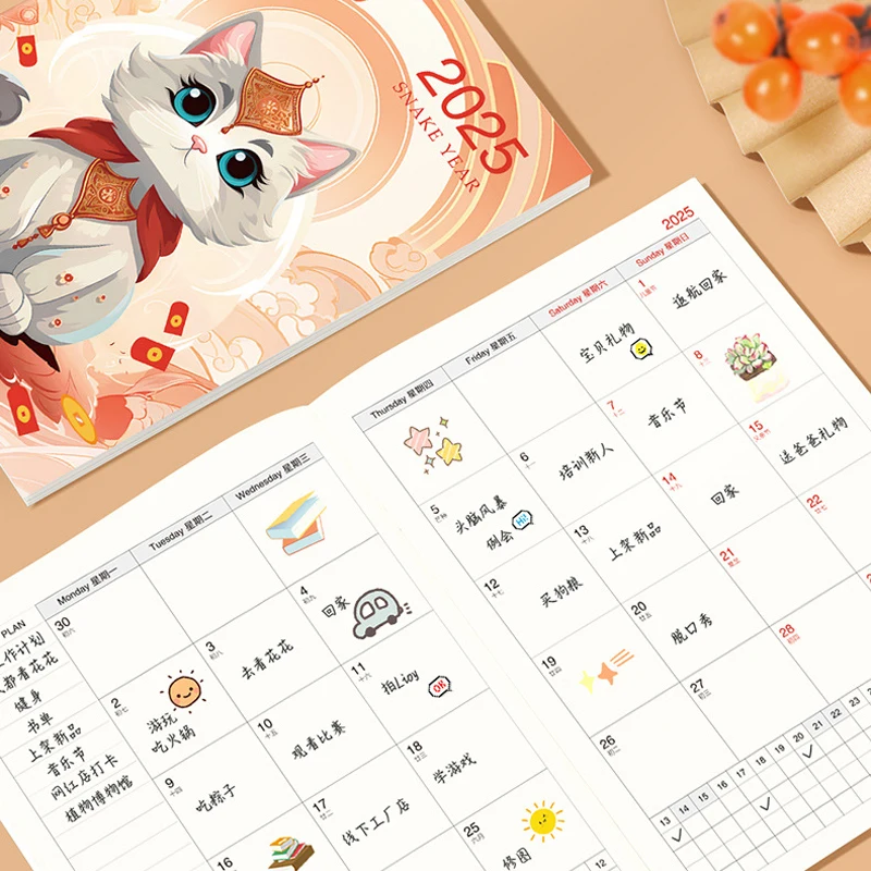 Large 2025 Calendar Planners Kawaii 365 Days A4 Notebook Effeciency Notepad Goal Habit Tracker Agenda Diary Schedules Organizers