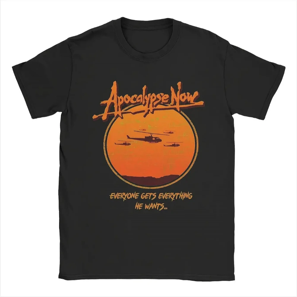 Herren Apocalypse Now Movie T-Shirt Vintage 70er Film Grafik T-Shirt mit Hubschrauber Sonnenuntergang Schwarzes Rundhals-Shirt