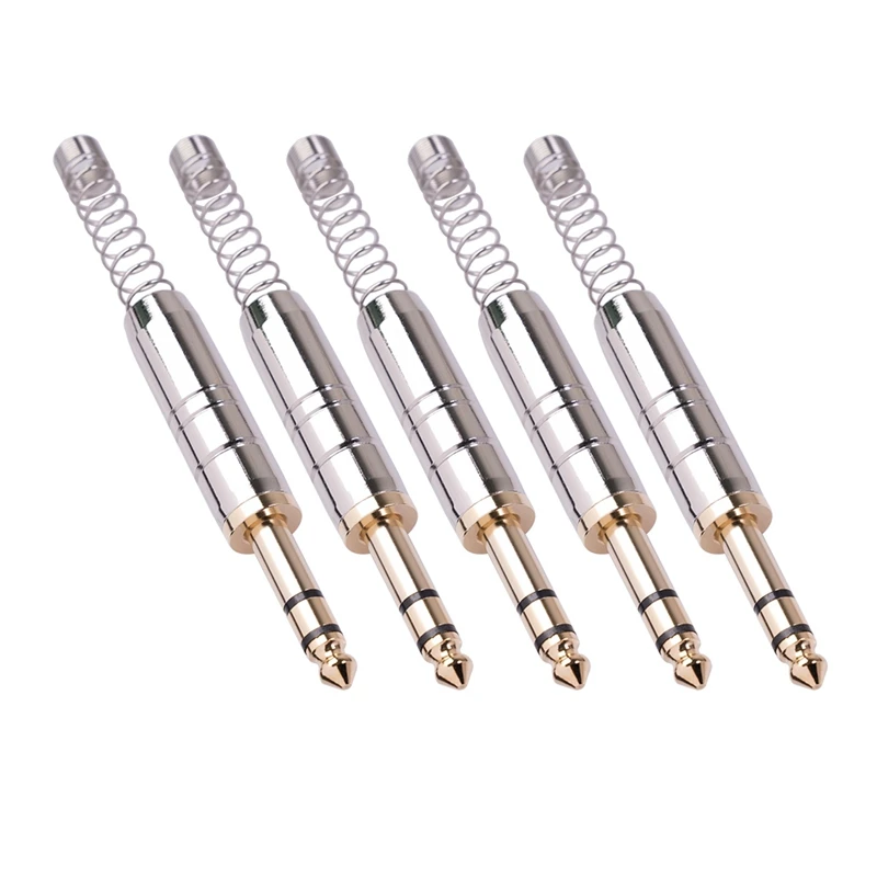 

5PC 6.35Mm Stereo Audio Jack Amplifier Microphone Plug 6.35 Sophomore Core Solder Jack Male Plug Connector