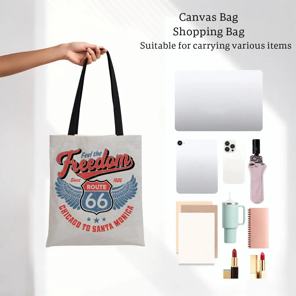 travel culture R-Route 66 Storage Bags Bags Series Print Bag Lightweight Shoulder Daily Shopping Bags
