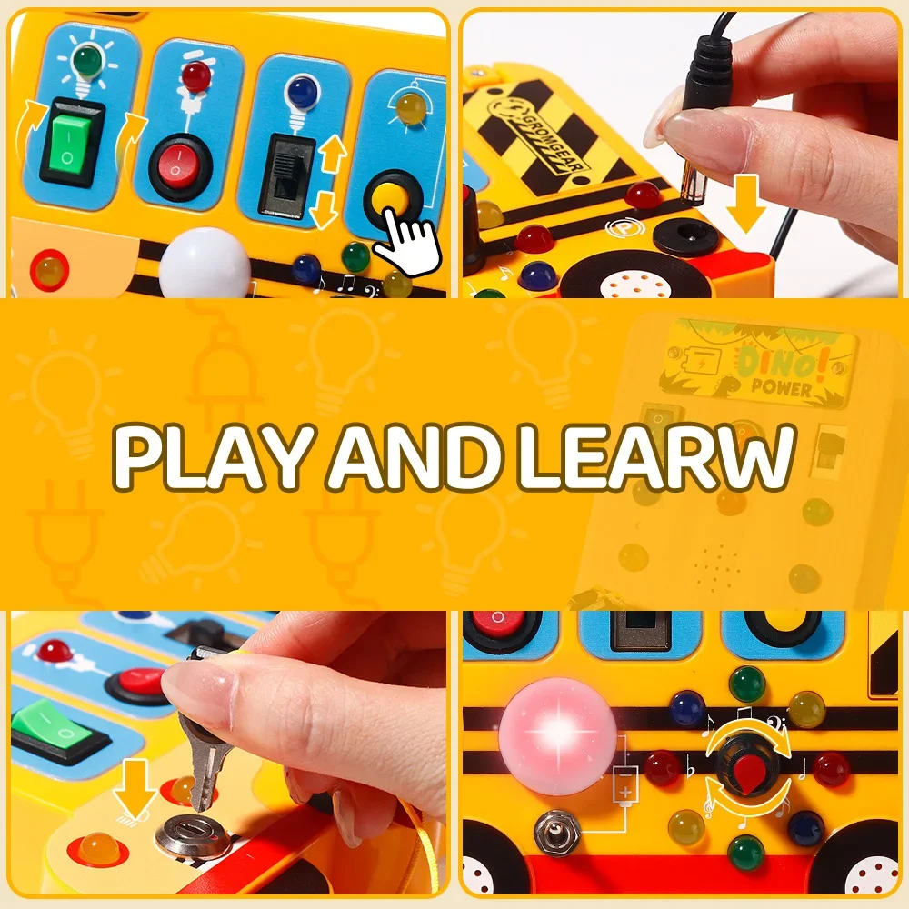 Intelligent Early Education Children's School Bus Busy Board Multi-Functional Led Bus Busy Car Power Button Toys for Boys Kids