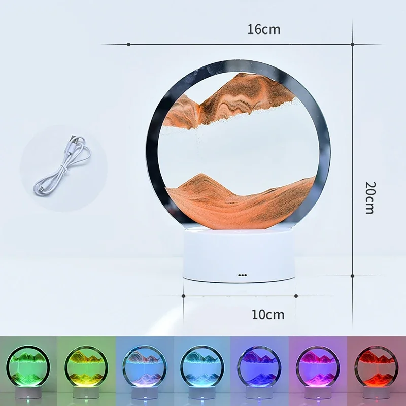 3D Hourglass Table Lamp 7 Color RGB Adjustable Moving Sand Quicksand Flowing Sand Art Picture Deep Sea Sandscape Home Decor Gift