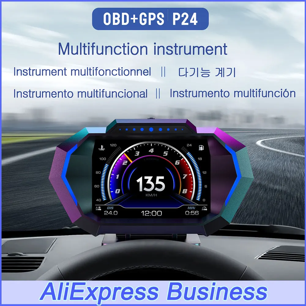 BU OBD + GPS HUD P24 Car OBD Head Up Display HUD on Board Computer Digital Speedometer Water Temp Fuel Consumption Slope Meter