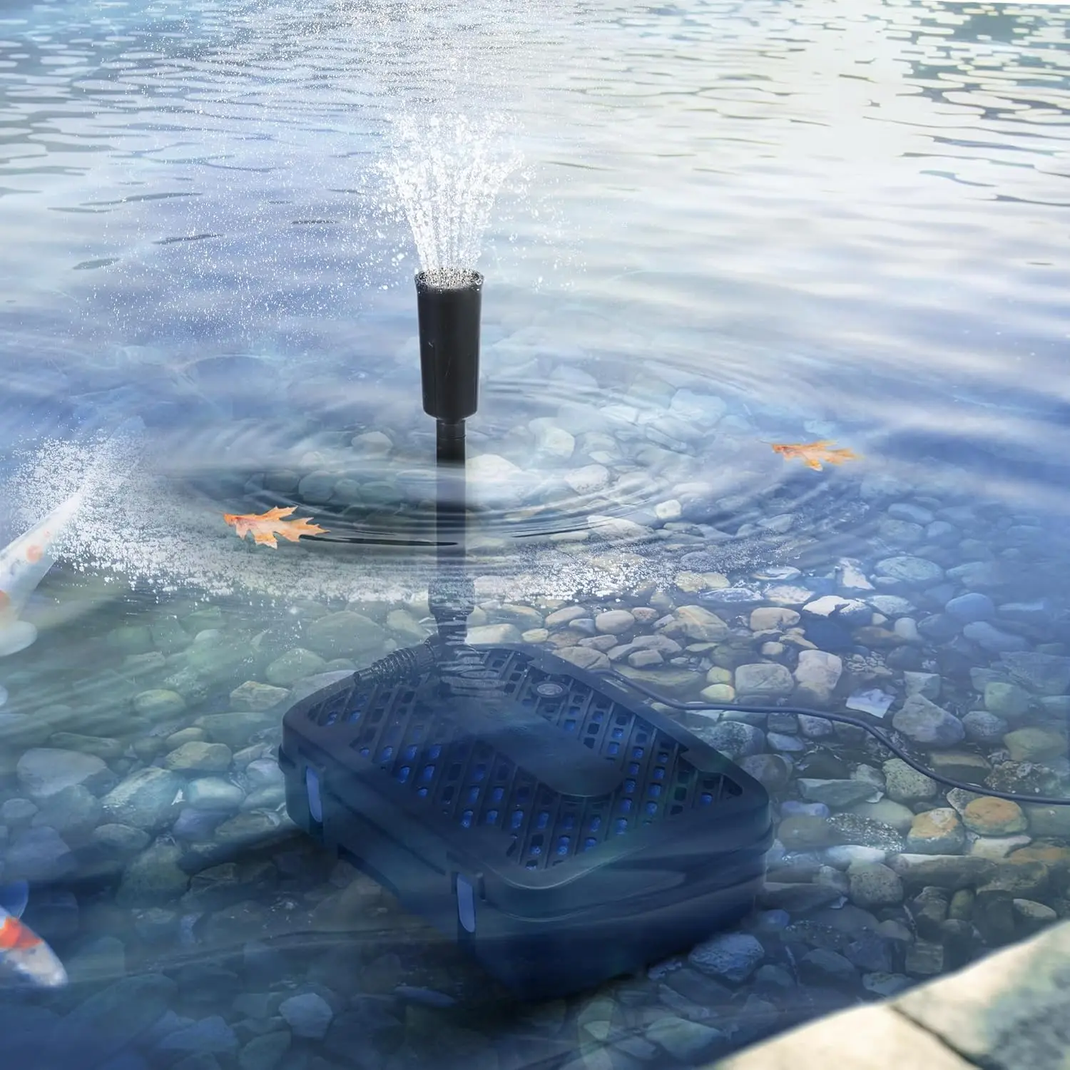 All-in-One Pond Filter Fountain Kits, 790GPH Pond Pump for Pond | Multi-Stage Filtration, 33ft Power Cord, 13W Light, Outdoor Water Features, Ponds Up to 1320gallons