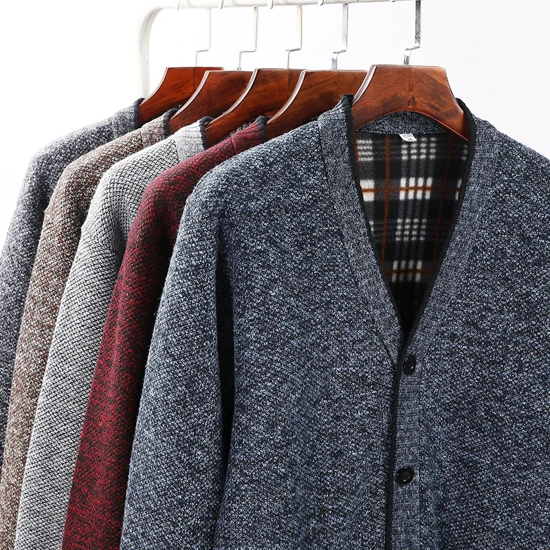 

Autumn Thick Fleece Cardigan Men Cotton Button Sweater Winter Thicken Jumpers Overcoat Casual Mens Warm Jacket 2024 Men Clothing