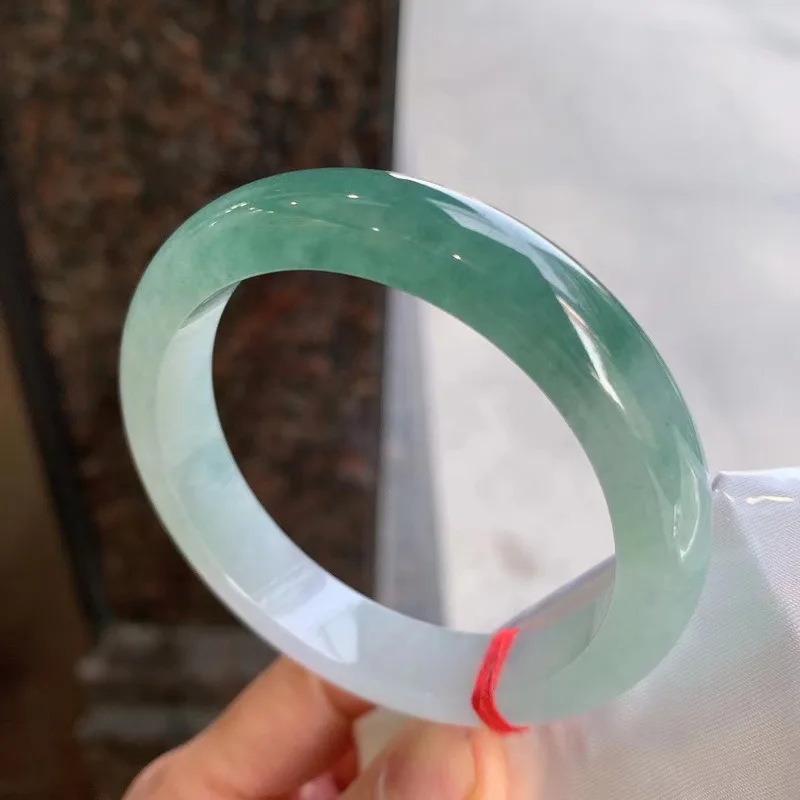 Myanmar Old Mine Jadeite Ice Jade Round Bracelet, Jade Bangle, Clear Water Oil Green with Flower Pattern, Fortune Bracelet, Jade