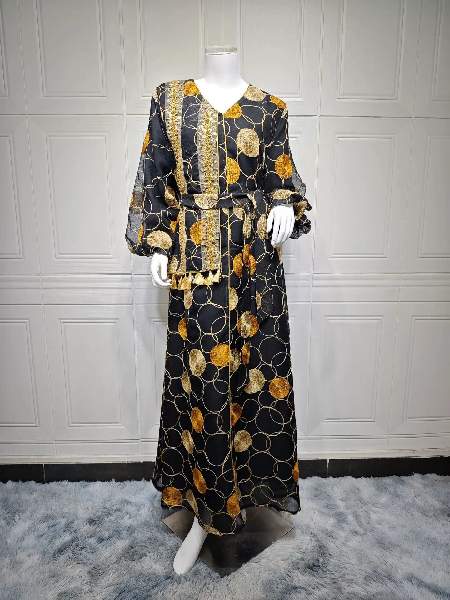 2025 new fashion Muslim long sleeve big swing dress new Middle Eastern robe-GZXX613