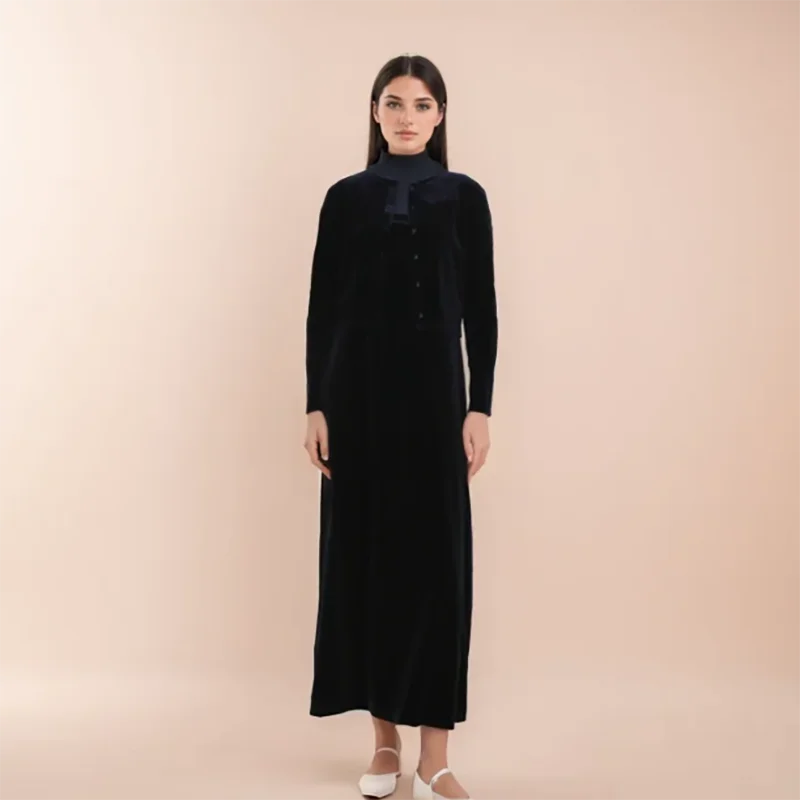 Autumn Winter Elegant Woman Sleeveless Long Dress Suit Solid Color Single-breasted Buckle Cardigan With Casual Floor Long Robes