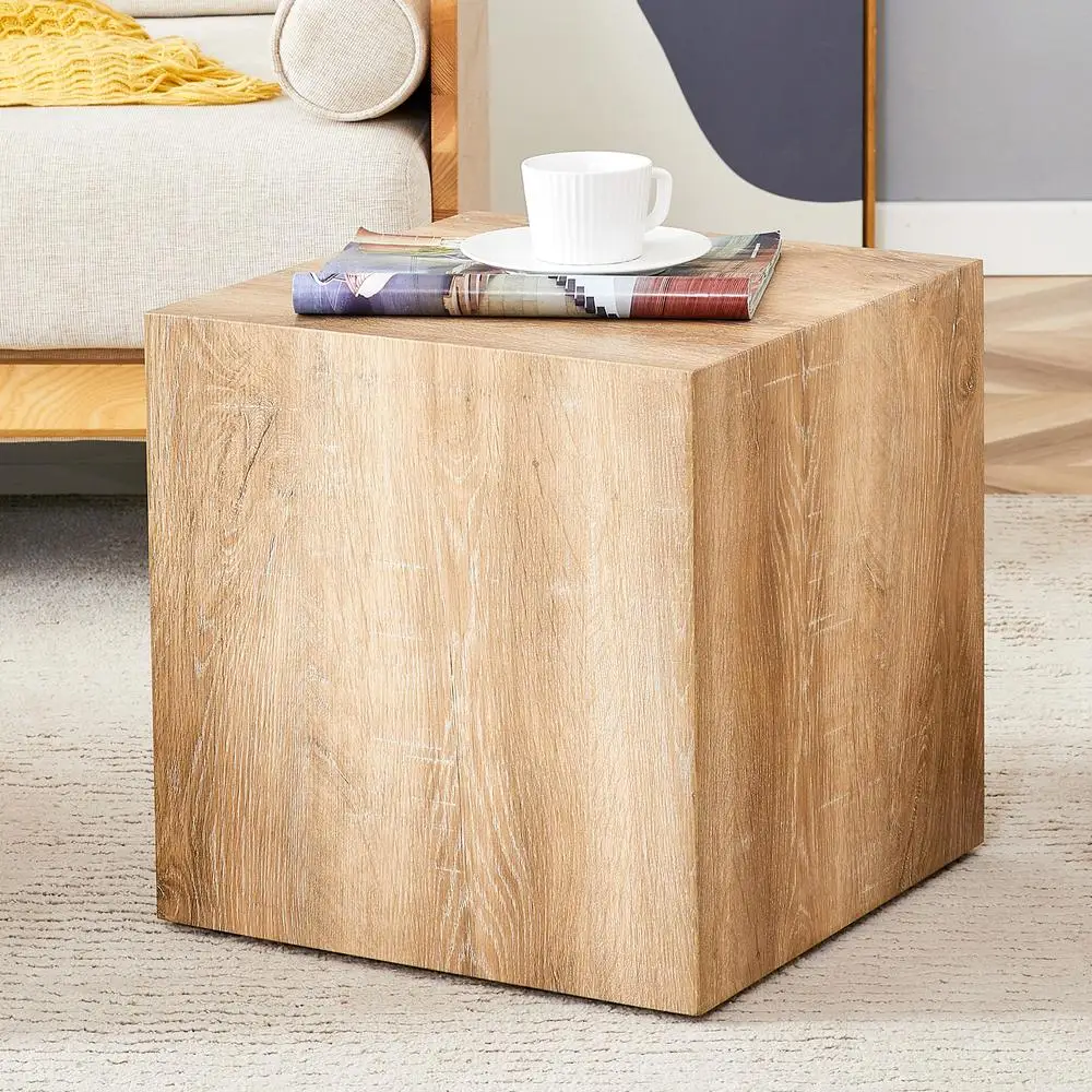 Modern MDF Coffee Table Light Wood Texture Minimalist Design 15.7 Inch Square Accent Table No Assembly Required