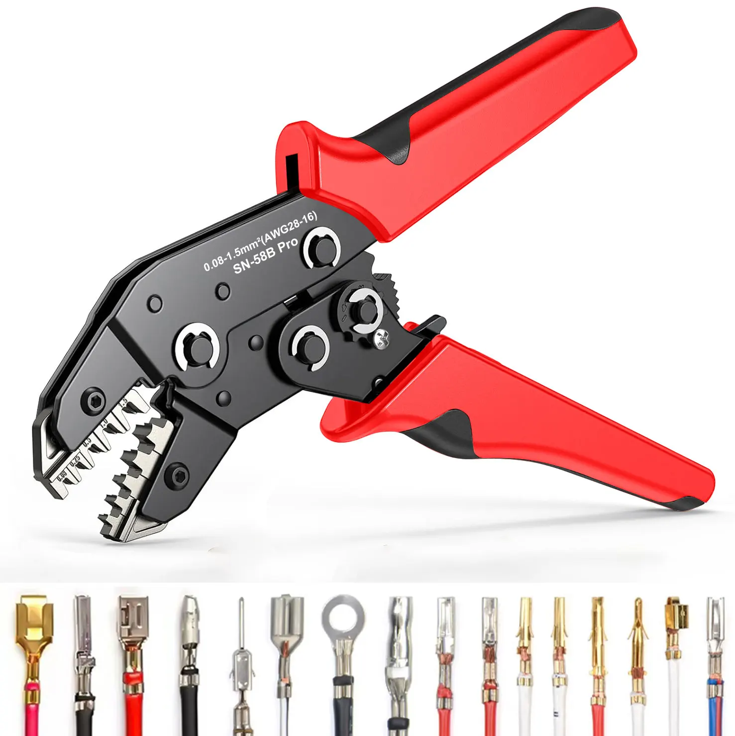 

SN-58B Pro Обжимные клещи JST, TE,XH,SM,VH,PH,Molex Клеммы Клещи с храповым механизмом для инструментов для проводов 0,08-1,5 мм2 (28-16 AWG)