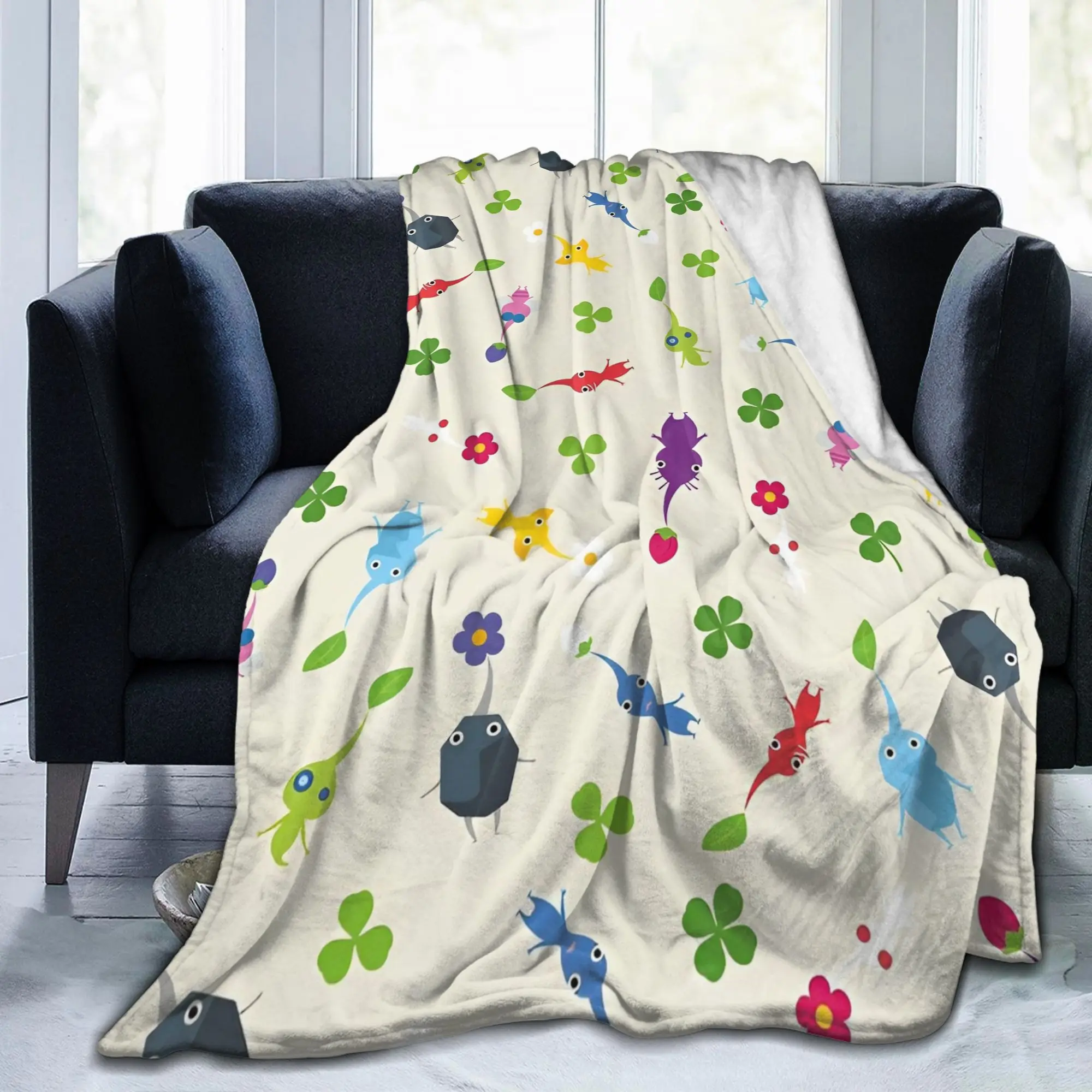 Pikmins Family Cute Fun Flannel Throw Blanket Game Anime for Home Knitted Blanket Gift Warm Multi-function Throws