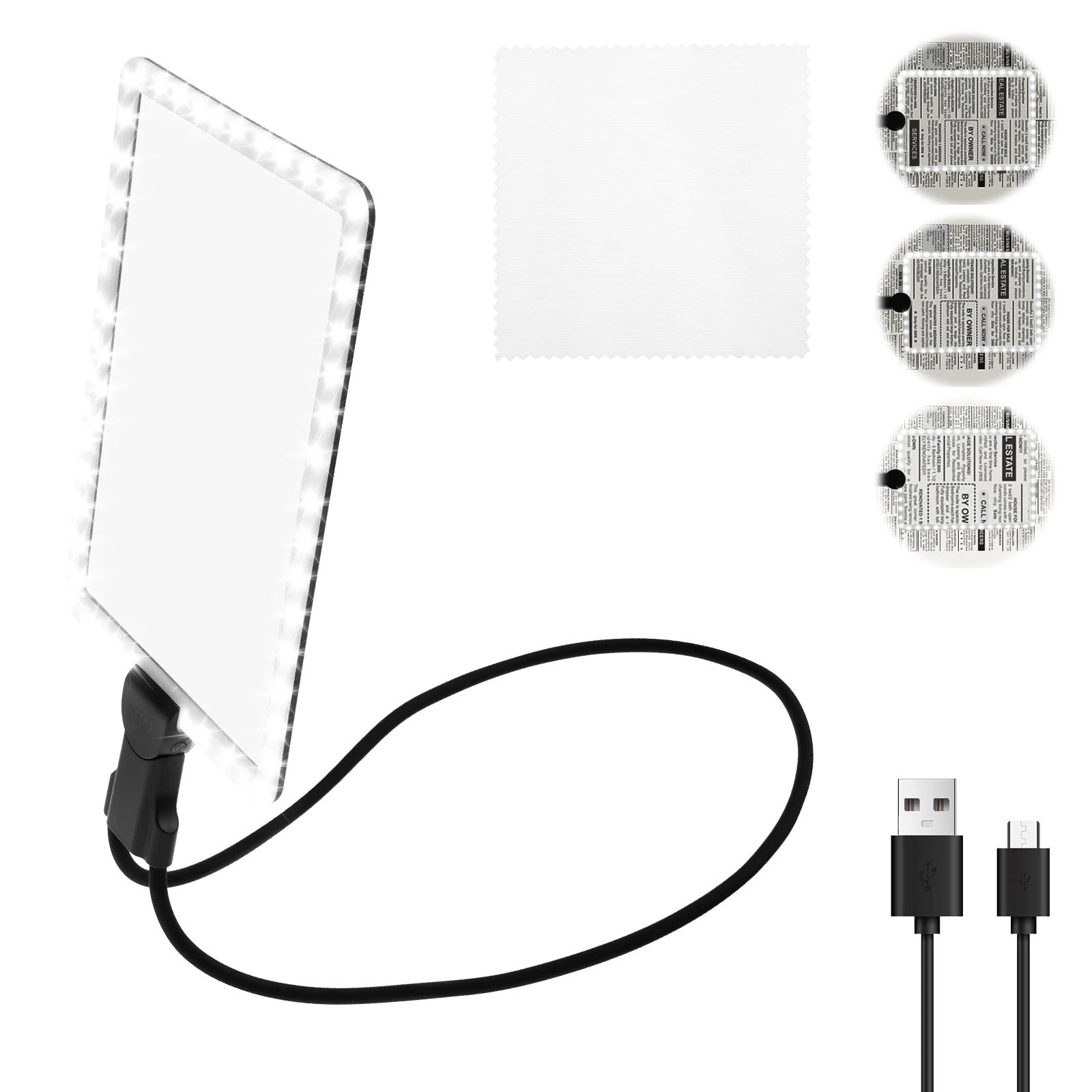 

Portable Hands-Free Wearing Magnifying Glass Magnifier with 50 LED Flexible Gooseneck Full Page Magnifier for Reading Aid Sewing