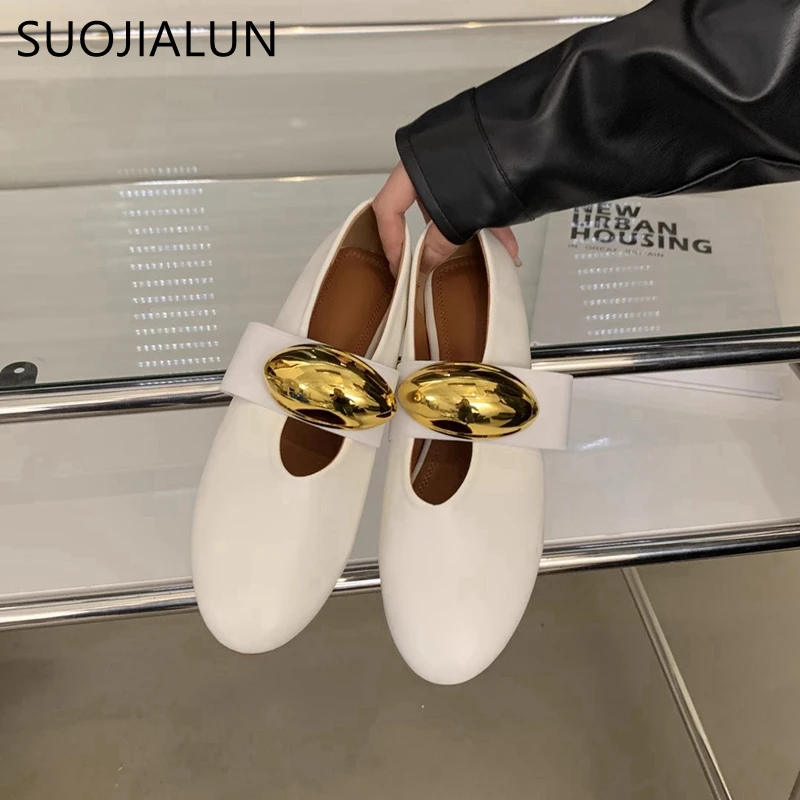 SUOJIALUN 2024 Autumn New Brand Women Flat Shoes Fashion Round Toe Slip On Ladies Casual Loafer Shoes Soft Solse Mary Jane Shoes