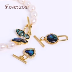 3 Style Gold Plated Abalone Shell Pattern OT Clasps For Necklace Supplies,Butterfly,Heart,Round Shape Toggle Clasps DIY Jewelry