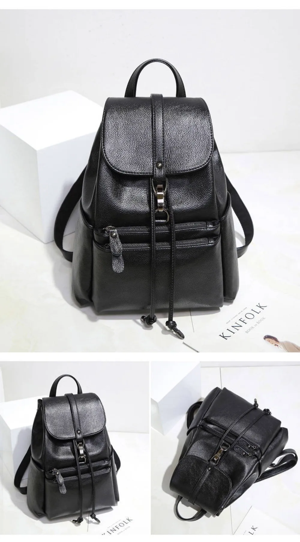 Modischer Weicher Damen-Rucksack Große Kapazität PU-Leder Schultertasche mit Reißverschluss Schulrucksack Reise-Aufbewahrungstasche – Detail 7