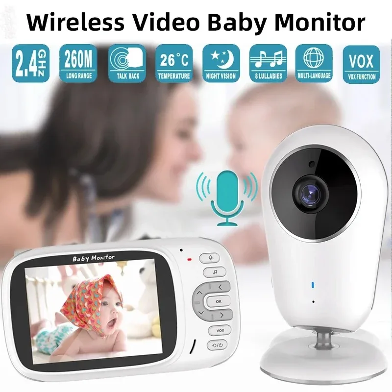 TIPChain Y-Moniteur vidéo sans fil pour bébé, caméra de sécurité à vision nocturne, babysitter, audio bidirectionnel, surveillance de la température, 3.2 pouces, 2.4G