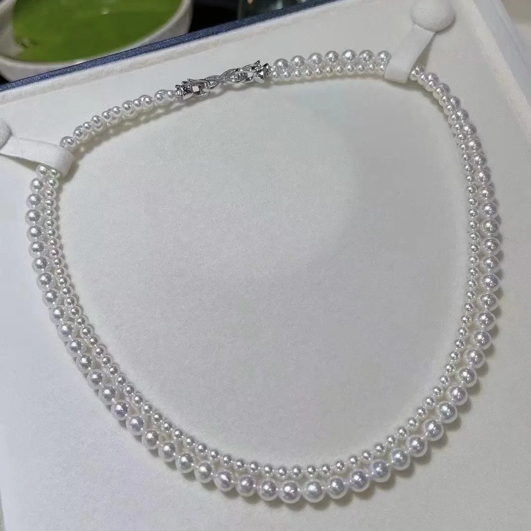 

Natural Freshwater Double Row Pearl Necklace, Figure-8 Clasp for Single Wear S925 Silver Near-Round High Luster