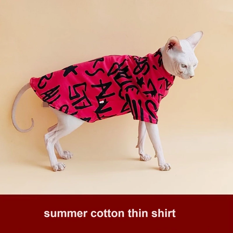 Summer thin Cotton Sphynx Shirt Hairless cat Clothes print letter sleeveless Vest for Sphinx Cat Ourfits Spring Pet Costume