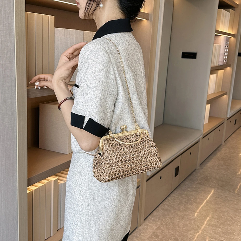 Chain Hand-woven Handbags Summer Female Clutch Bag Simple Texture Dinner Party Handmade Casual Elegant Portable Evening Bag