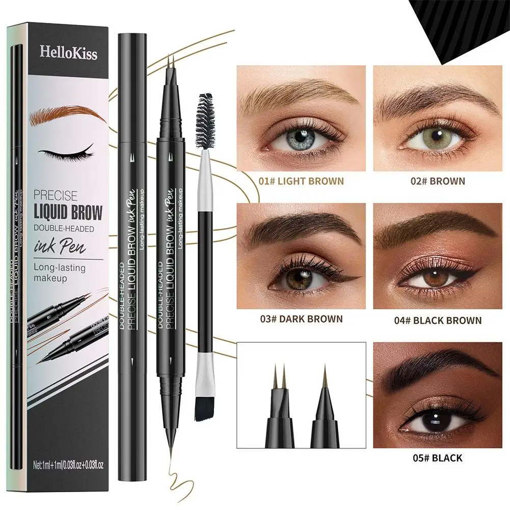 Two-pronged Eyebrow Pencil Waterproof Two-in-one Liquid Precise Curved Pen Makeup Fork Eyebrow With And Brush Eyebrow Tip P T7X4