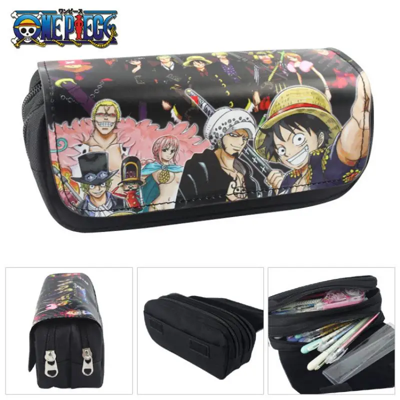 One Piece Luffy Roronoa Zoro Pencil Case Large Capacity Double-Layer Zipper Pu Pencil Bag Robin Stationery Storage Bag Gift