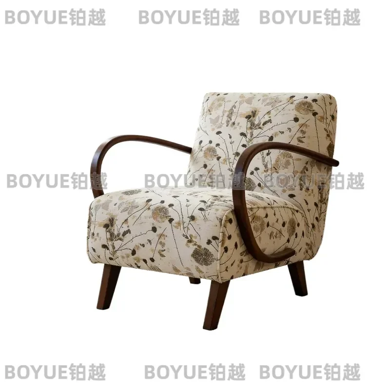 Vintage Medieval Embroidery Fabric Armchair Solid Wood Leisure Chair Retro Living Room Furniture Small Apartment Home Decor