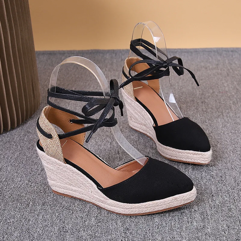 Large Size Comfort Shoes for Women Luxury Sandals Strappy Heels Espadrilles Platform Clogs Wedge Med Big Fashion Closed Lace Up