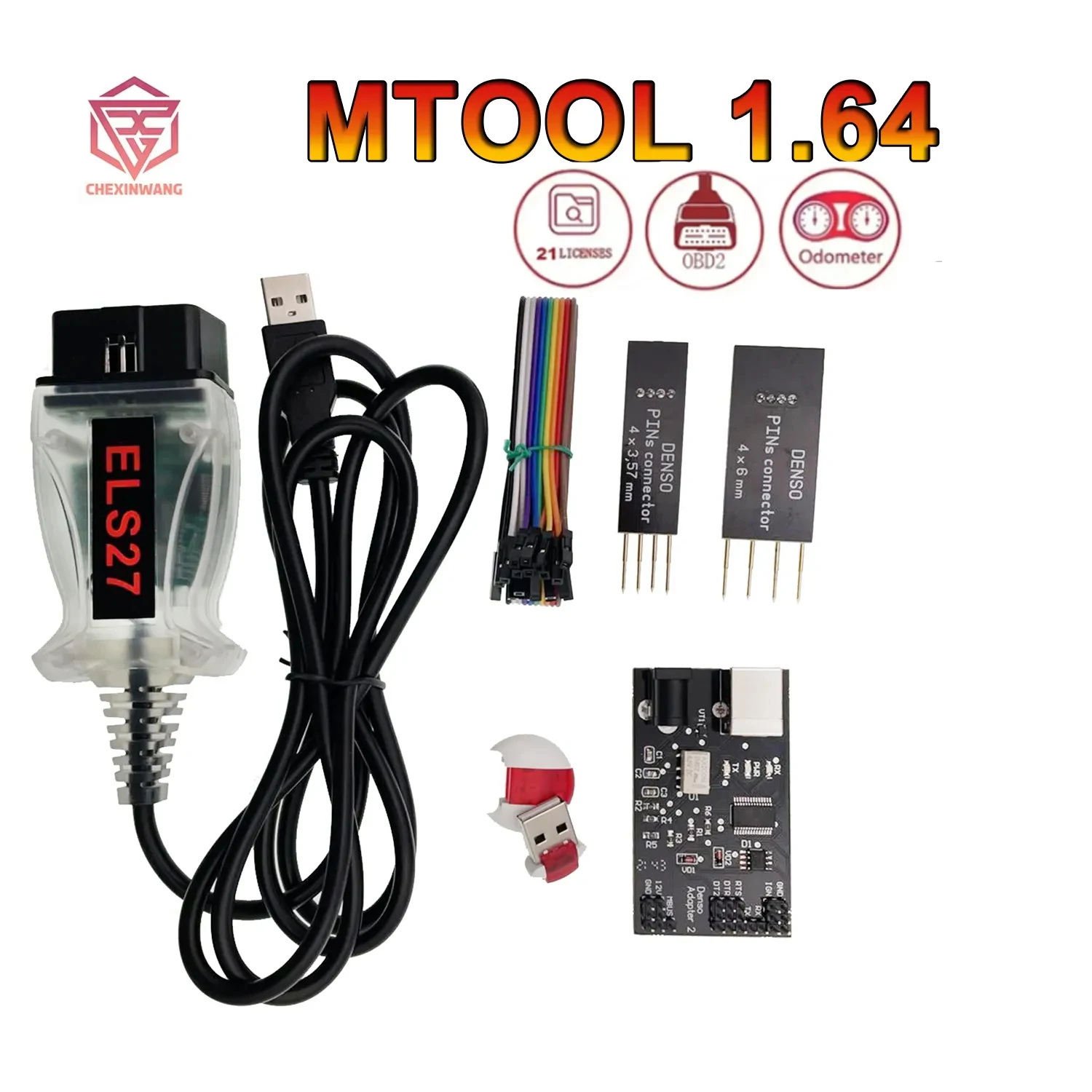 

Mtool V1.64 Mileage Correction Rollback Programmer Software KM Adjustment Update Dongle +Denso adapter + Denso Pin Wires Cable