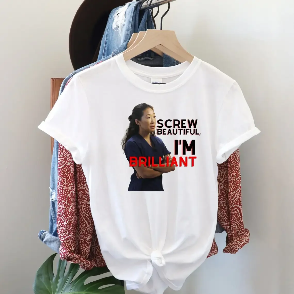 Screw beautiful I'm brilliant tee shirt Grey's Anatomy Christina Yang