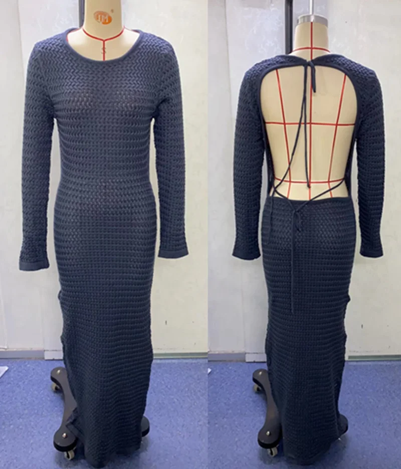 Penutup Bikini Lengan Panjang untuk Wanita Gaun Pantai Bodycon Perban Pakaian Renang Rajutan Tunik Gaun Maxi Musim Panas Pakaian Pantai