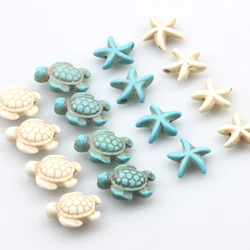 Teinture naturelle turquoise, 16 pièces/lot de poisson/étoile de mer/tortue/perles multi-forme, accessoires de bijoux faits à la main