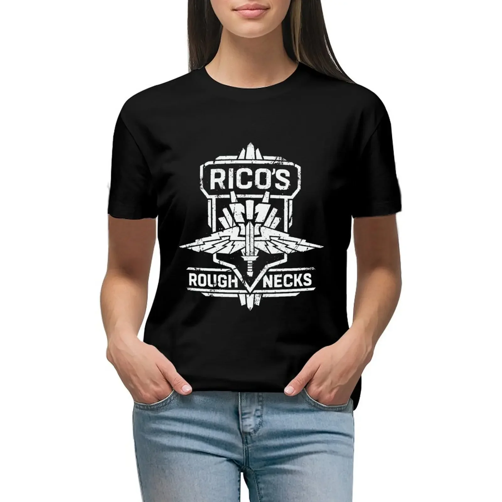 

RICO'S ROUGHNECKS - White T-Shirt funny animal print shirt for girls female oversized t shirts for Women