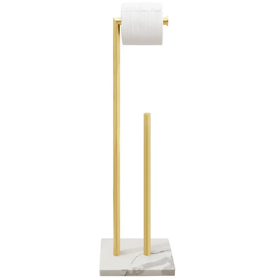 

Paper Holder Stand Brushed Gold with Reserve, Marble Base Design, Free Standing Bathroom Tissue Roll Holder Freestanding, SUS304