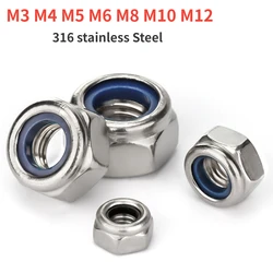 M3 M4 M5 M6 M8 M10 M12 316 stainless Steel Nylon Insert Hex Lock Nuts A2 Hexagon Nyloc Self Locking Nut