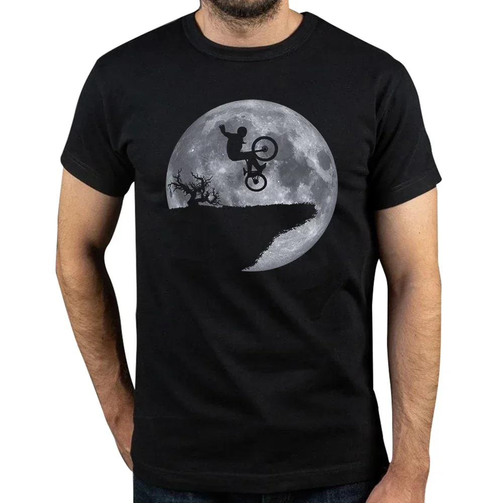 Cool Moon Mountain Bike T-shirt Men Short Sleeve MTB Biker Tshirt Cyclist Graphic Tee Cotton Biking Rider Cycling Bicycle Gift