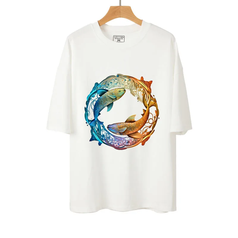 Chinese Bagua Tai Chi Yin Yang Pisces DTF Heat Transfer Vinyl Sticker For Clothes Hoodies Iron Washable Funny DIY T-shirt
