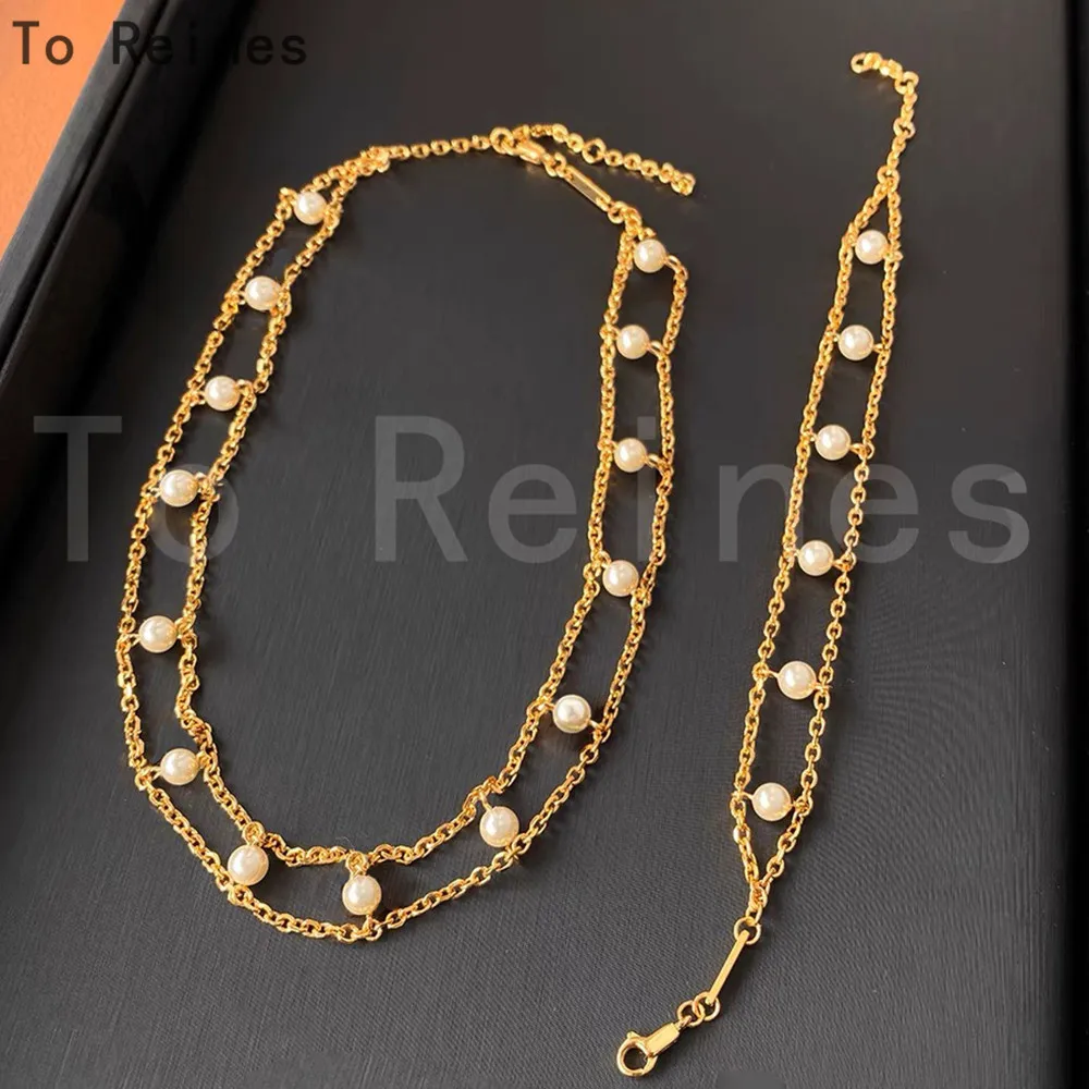 To Reines Beautiful Pearl Double Layer Necklace Luxury Gold Color Bracelet Fashion Women Accessory Party Birthday Gift Jewelry