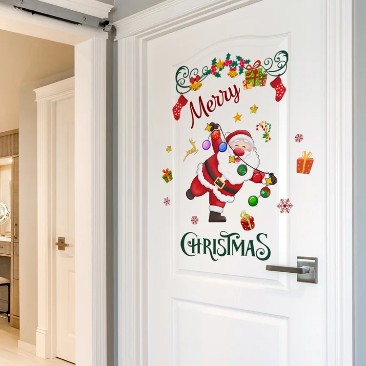Cartoon Weihnachtsmann Geschenk Tür-Aufkleber Eingang Wohnzimmer Fenster-Dekor Heim-Dekoration Wandbild Neujahr Selbstklebende Wandtattoos – Detail 5