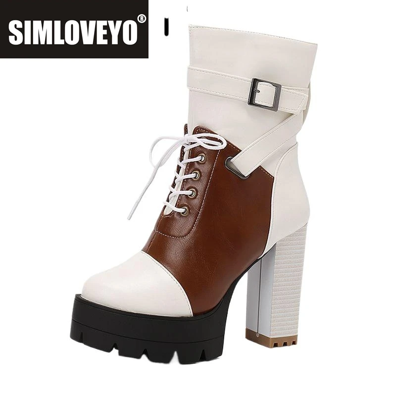 

SIMLOVEYO женские ботильоны с круглым носком на сверхвысоком каблуке 11 см на платформе Hill 4 см на шнуровке 47 48 смешанные ботинки для взрослых