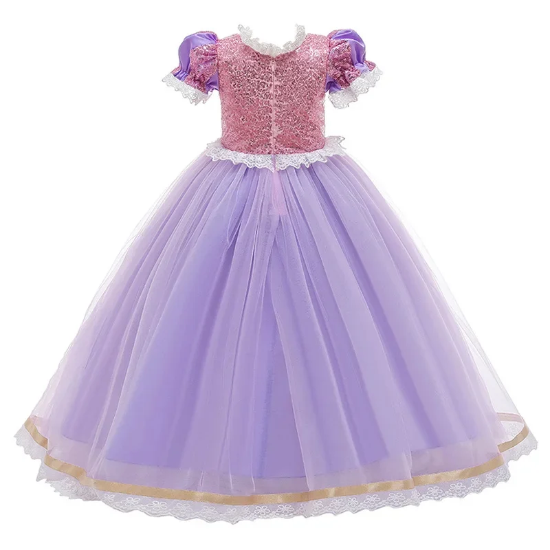 فستان الأميرة رابونزيل للفتيات لعام 2023 أزياء تنكرية للحفلات للأطفال باللون الأرجواني بأكمام طويلة ملابس تنكرية شبكية للهالوين تنورة توتو للأطفال