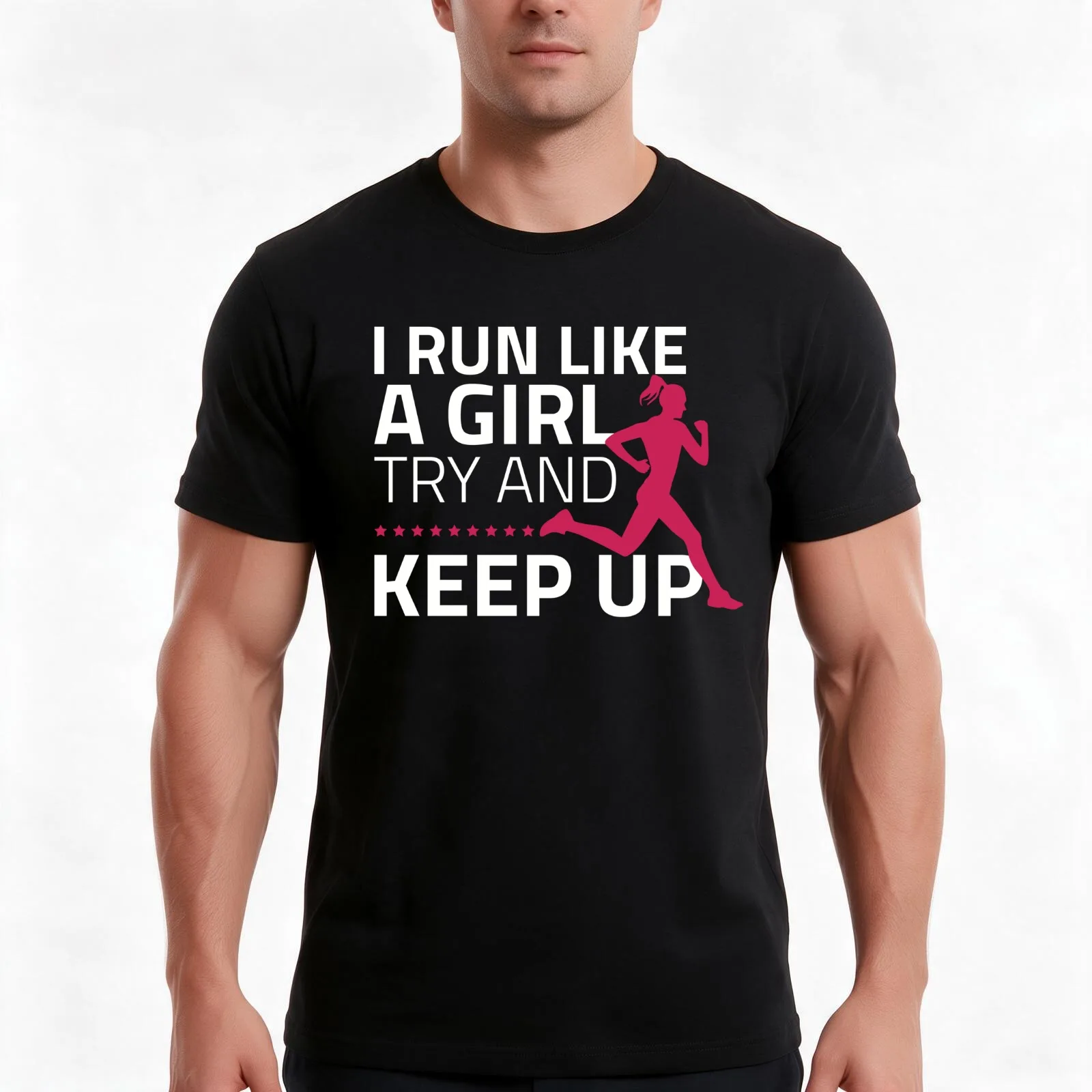 I Run Like A Girl Try To Keep Up T-Shirt, Summer Casual Cotton Tee, Oversized Streetwear Tops, Vintage Graphic Print