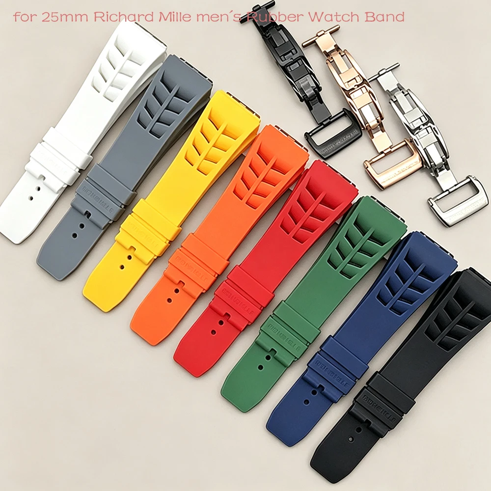 Soft silicone strap for Richard Mille men's Rubber Watch Band Waterproof Sweatproof Comfortable 25mm Watch accessories