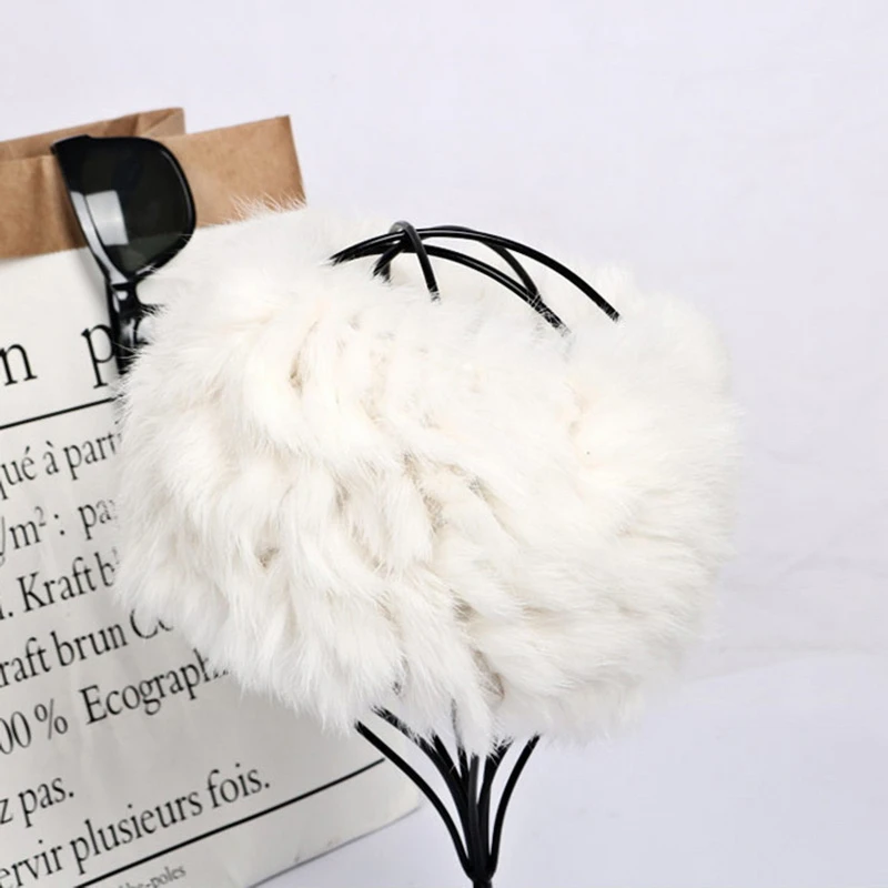 Autumn Winter Women Men Imitation Rabbit Fur Headband Elastic Hair Band for Ladies Warm Empty Top Plush Hat Hair Accessoriess