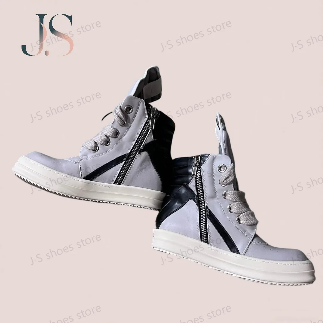 

Роскошная брендовая мужская обувь Ro Grey Leather Sneaker Женская повседневная обувь Jumbo со шнурками Ботильоны на молнии Серые кроссовки из воловьей кожи Сапоги