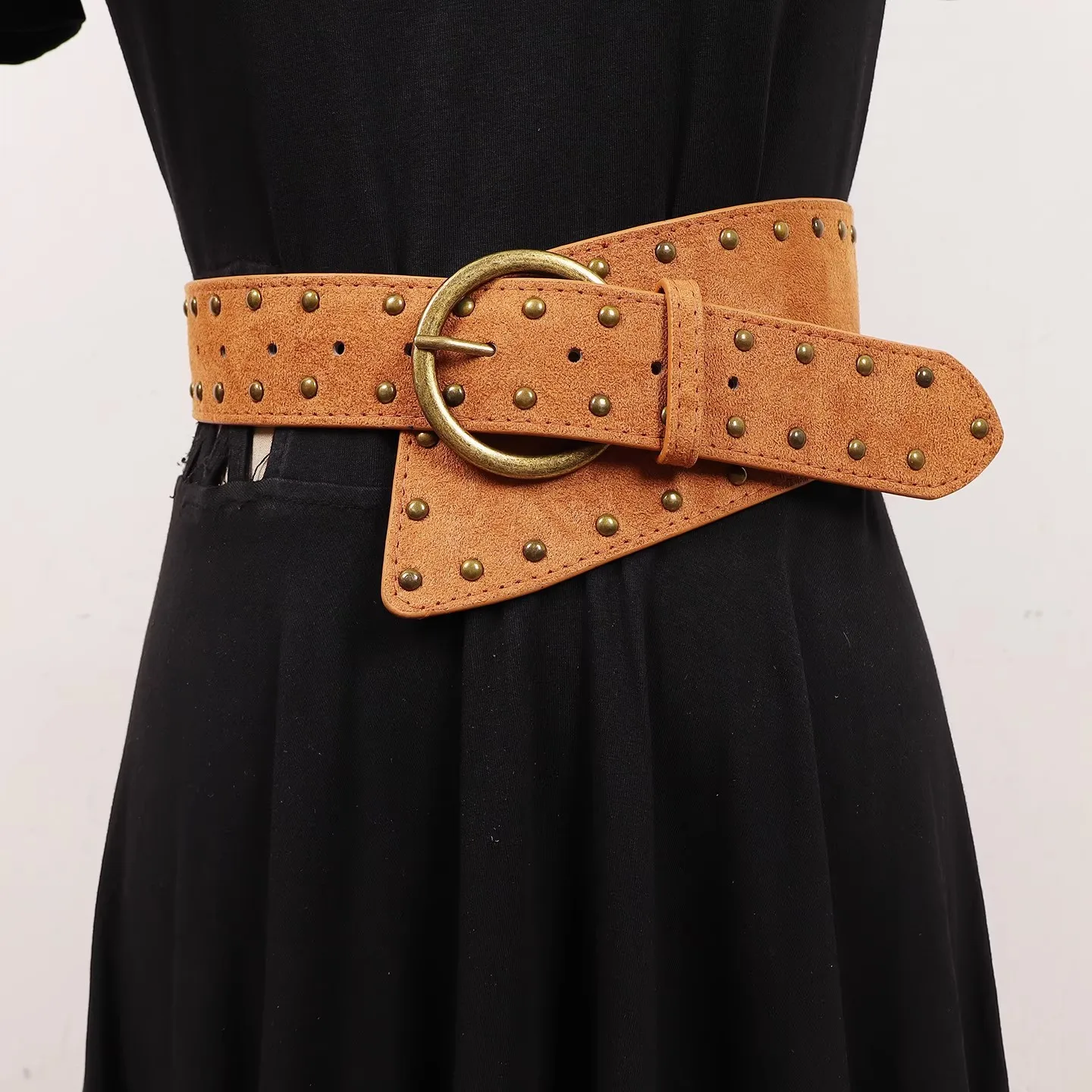 المرأة فو الجلد المدبوغ برشام بولي Leather الجلود الشرير فستان Cummerbunds الكورسيهات حزام أحزمة الديكور واسعة حزام R3066