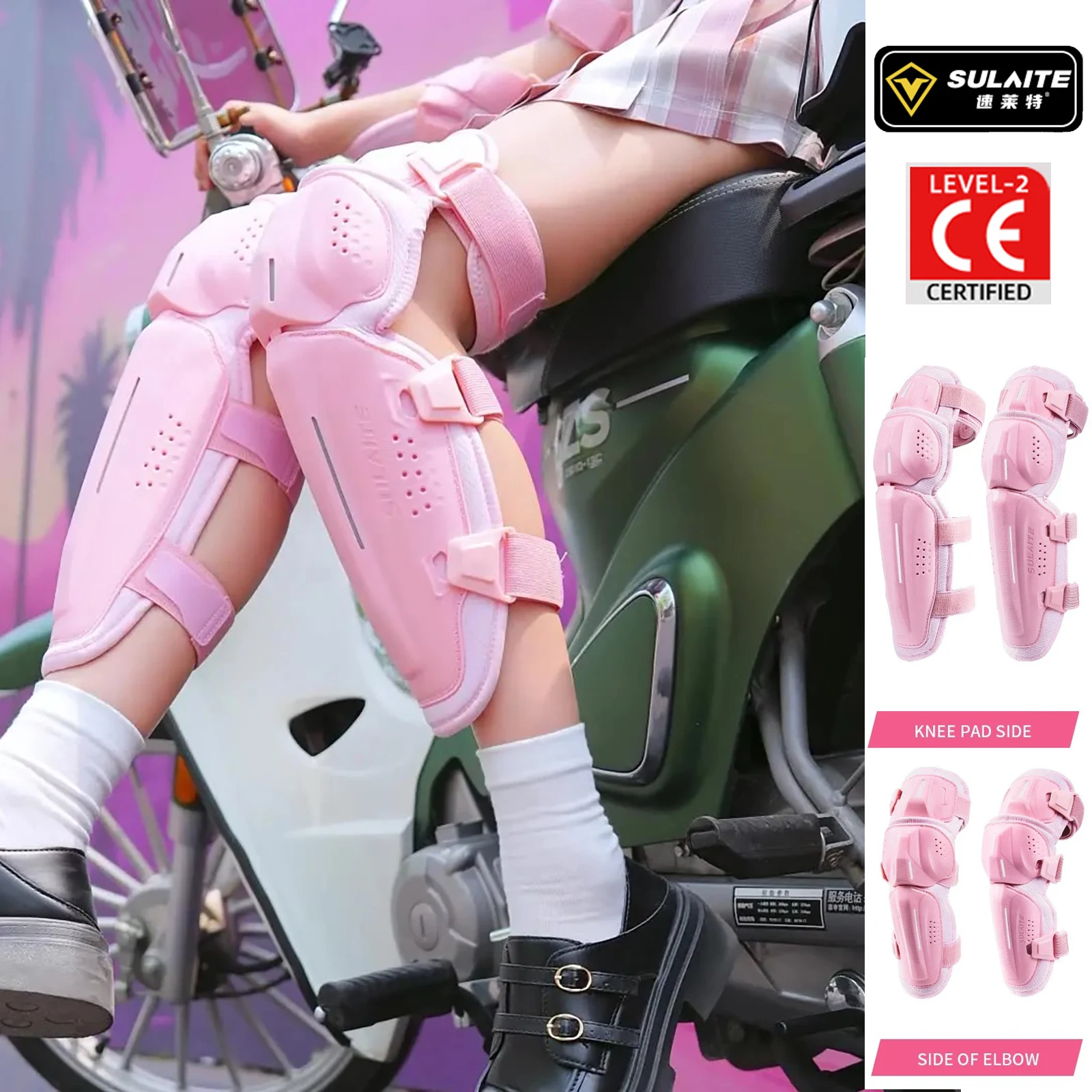 

CE2 Certification Pink Lady's Motorcycle Kneepads Elbow Guard Women Riding Protective Gear Anti-drop Anti-shock Knee Brace Armor